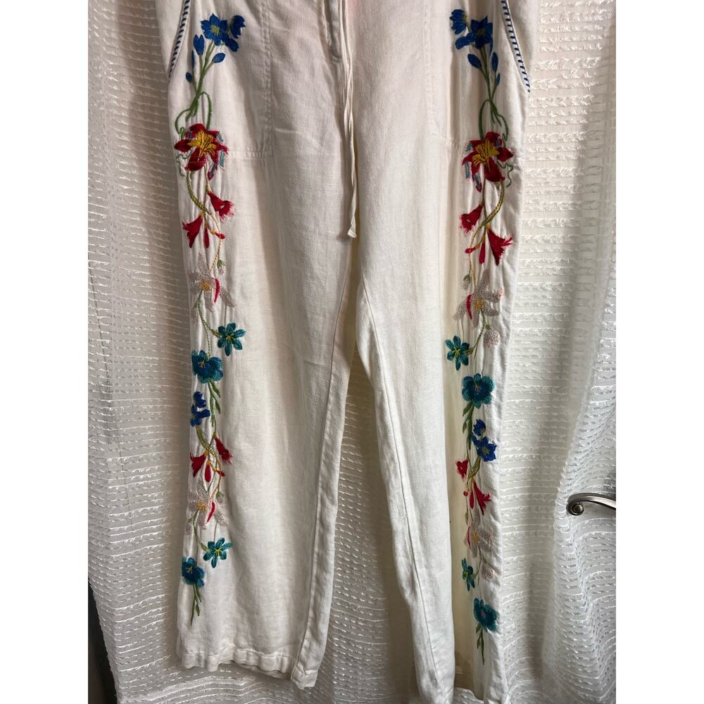 Johnny Was 100% linen, embroidered pants